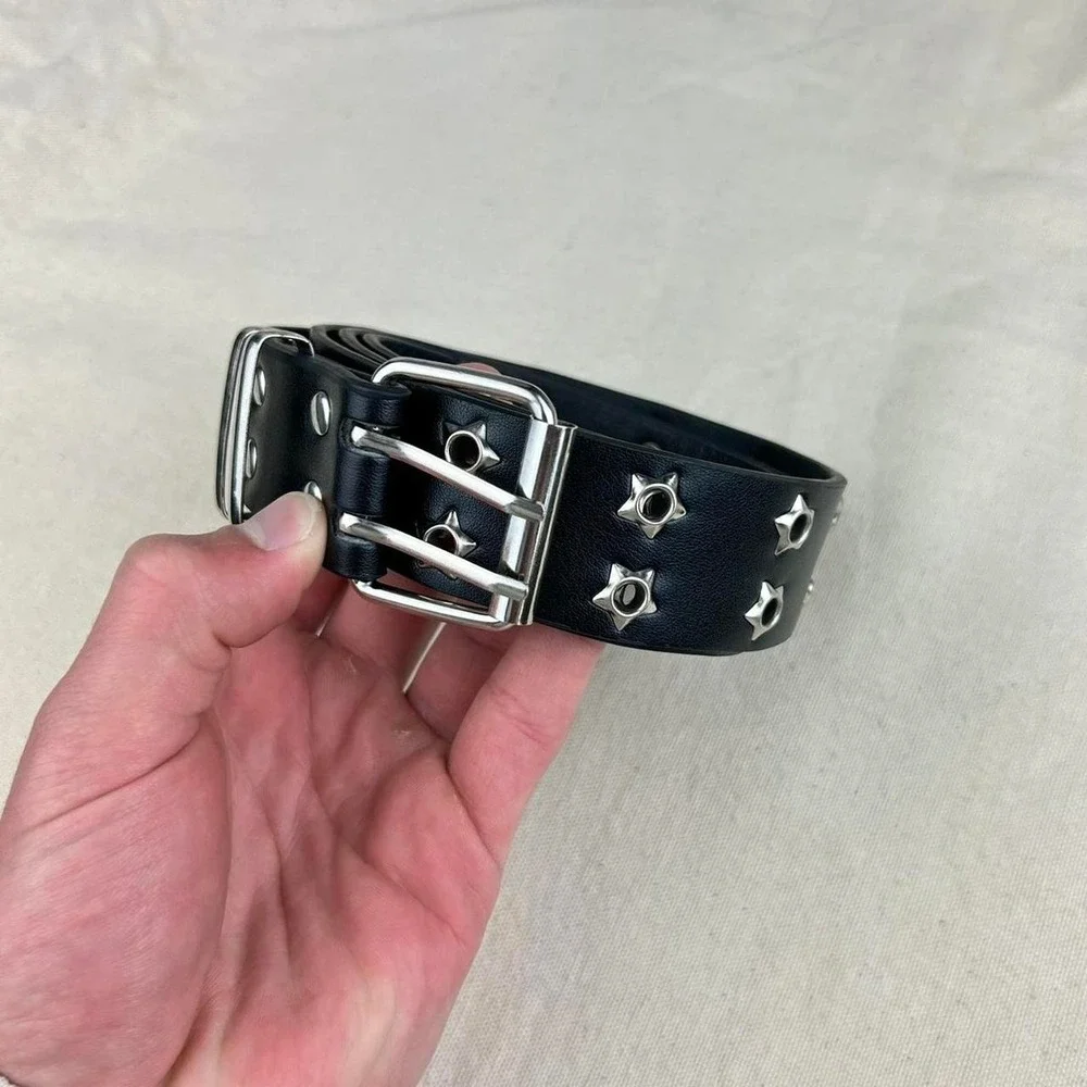 Vintage Y2K black and silver studded punk cyber grunge belt